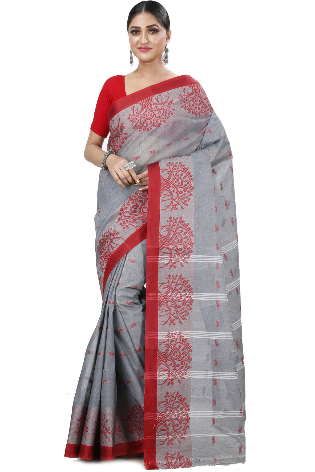 Grey Pure Cotton Somaya Tant Saree (1046)